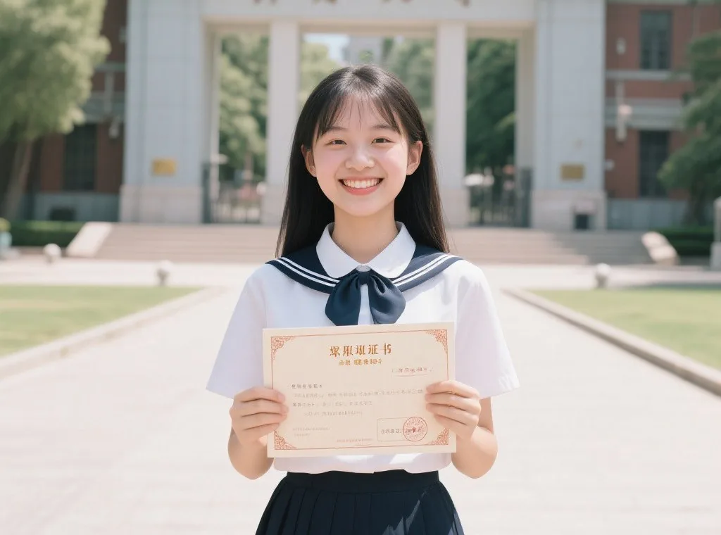 开心学生拿录取通知书